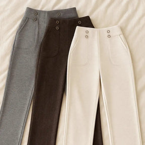 [Leve 3, Pague Só 2] Calça Solena Feminina em Algodão, Poliéster e Viscose de Cintura Alta com Botões Frontais